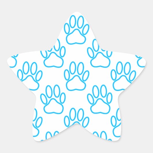 Blue Neon Dog Paw Print Patroon Ster Sticker (Voorkant)