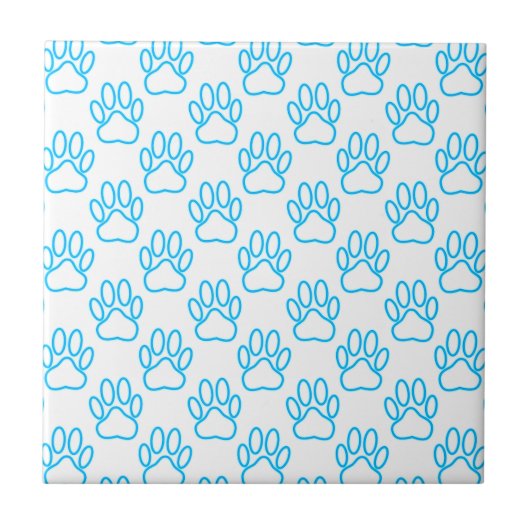 Blue Neon Dog Paw Print Patroon Tegeltje (Voorkant)