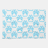 Blue Neon Dog Paw Print Patroon Theedoek (Horizontaal)