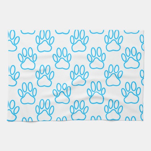 Blue Neon Dog Paw Print Patroon Theedoek (Horizontaal)