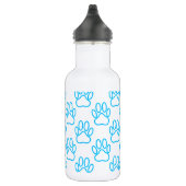 Blue Neon Dog Paw Print Patroon Waterfles (Rechts)