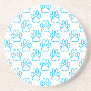 Blue Neon Dog Paw Print Patroon Zandsteen Onderzetter