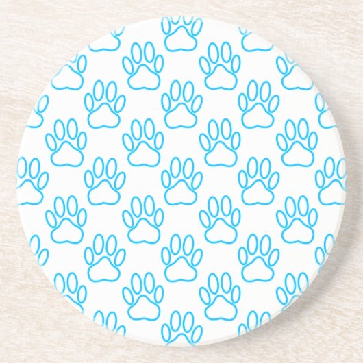 Blue Neon Dog Paw Print Patroon Zandsteen Onderzetter (Voorkant)