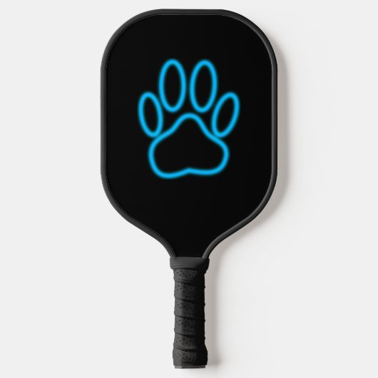 Blue Neon Dog Paw Print Pickleball Paddle (Voorkant)