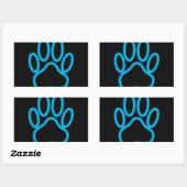Blue Neon Dog Paw Print Rechthoekige Sticker (Vel)