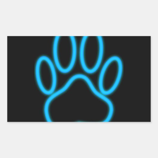 Blue Neon Dog Paw Print Rechthoekige Sticker (Voorkant)