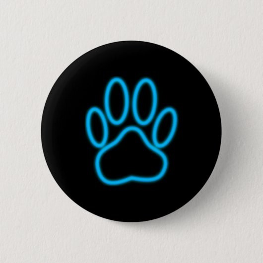 Blue Neon Dog Paw Print Ronde Button 5,7 Cm (Voorkant)