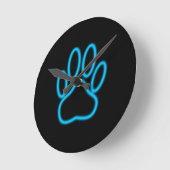 Blue Neon Dog Paw Print Ronde Klok (Hoek)
