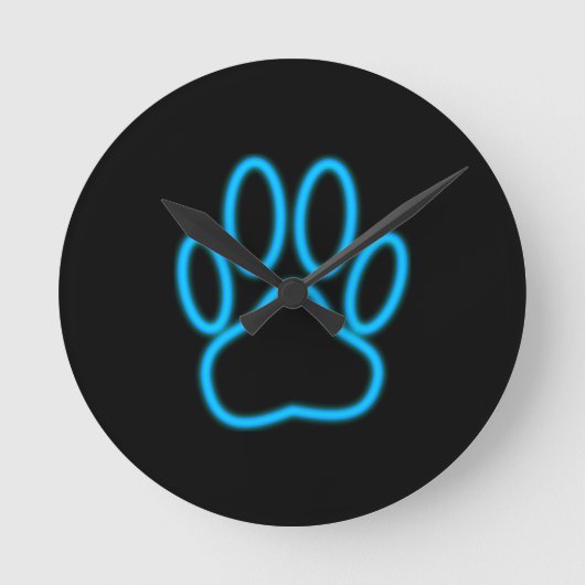 Blue Neon Dog Paw Print Ronde Klok (Voorkant)