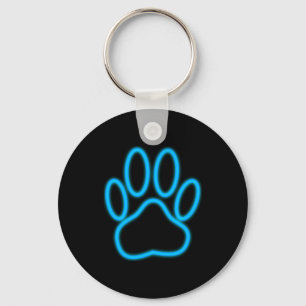 Blue Neon Dog Paw Print Sleutelhanger