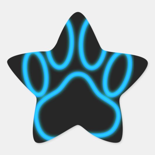 Blue Neon Dog Paw Print Ster Sticker (Voorkant)