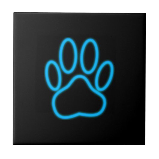 Blue Neon Dog Paw Print Tegeltje (Voorkant)