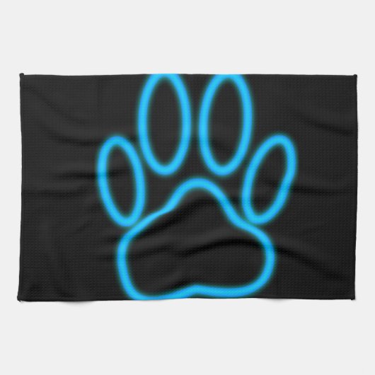 Blue Neon Dog Paw Print Theedoek (Horizontaal)