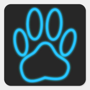 Blue Neon Dog Paw Print Vierkante Sticker