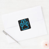 Blue Neon Dog Paw Print Vierkante Sticker (Envelop)