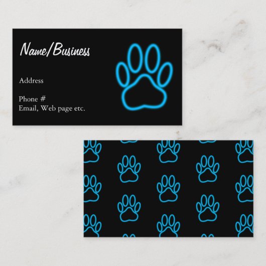 Blue Neon Dog Paw Print Visitekaartje (Voorkant / Achterkant)
