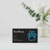 Blue Neon Dog Paw Print Visitekaartje (Staand voorkant)