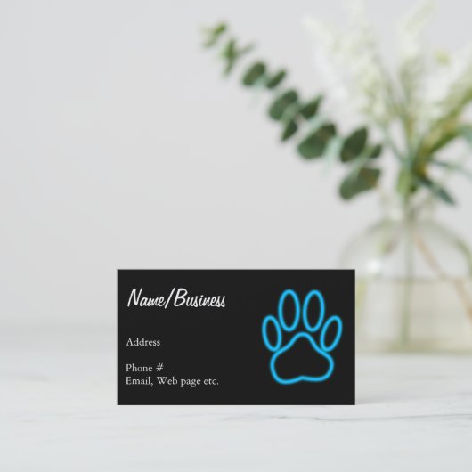 Blue Neon Dog Paw Print Visitekaartje (Staand voorkant)