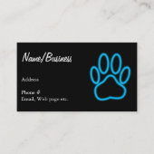 Blue Neon Dog Paw Print Visitekaartje (Voorkant)