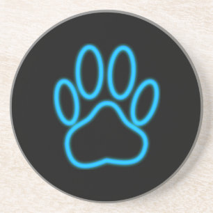 Blue Neon Dog Paw Print Zandsteen Onderzetter