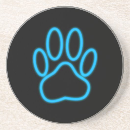 Blue Neon Dog Paw Print Zandsteen Onderzetter (Voorkant)