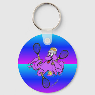 Blue Neon Funny Tennis Octopus Cartoon Sleutelhang Sleutelhanger