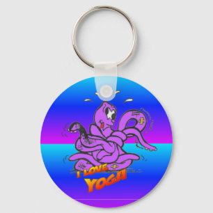 Blue Neon Funny Yoga Octopus Cartoon Sleutelhanger