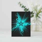 Blue Neon Ggloed Pentagram - Pagan Symbol Briefkaart (Staand voorkant)