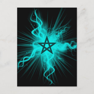 Blue Neon Ggloed Pentagram - Pagan Symbol Briefkaart