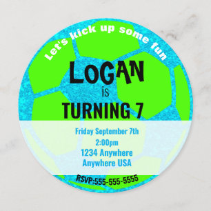 Blue Neon Glow Voetbal Birthday, Voetbal Kaart