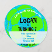 Blue Neon Glow Voetbal Verjaardag, Voetbalfeest Kaart (Voorkant / Achterkant)