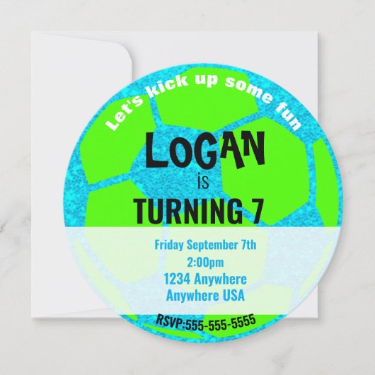 Blue Neon Glow Voetbal Verjaardag, Voetbalfeest Kaart (Voorkant)