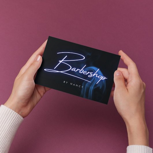 Blue Neon handgeschreven script Barbershop Barber Visitekaartje