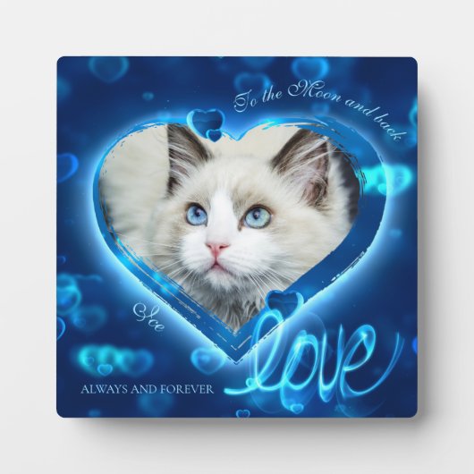 Blue Neon Hearts & Love, Custom Pet Photo - Square Fotoplaat (Voorkant)