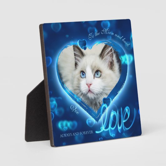 Blue Neon Hearts & Love, Custom Pet Photo - Square Fotoplaat (Voorkant)