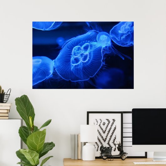 Blue Neon Jellyfish Poster (Thuiskantoor)