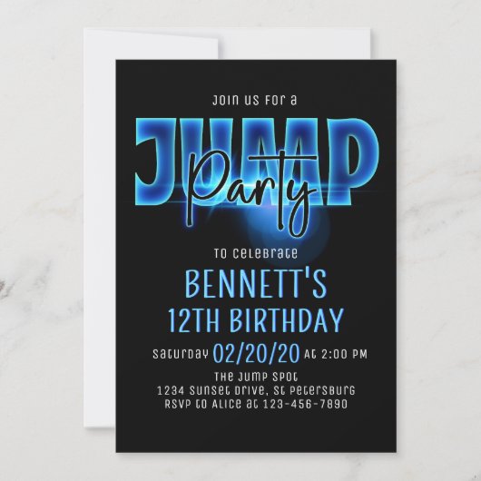 Blue Neon Jump Party Uitnodiging voor verjaardag (Voorkant)