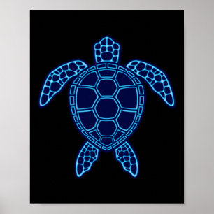 Blue Neon Lava Zee Turtle Design Sticker Poster