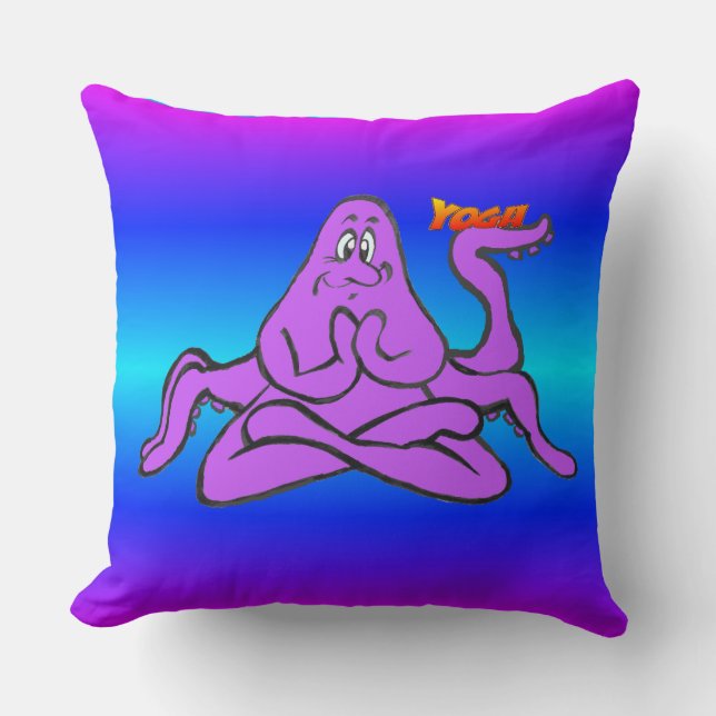 Blue Neon Light Yoga Octopus Namaste Sierkussen (Voorkant)
