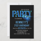 Blue Neon Party Bus Uitnodiging voor verjaardag (Voorkant)