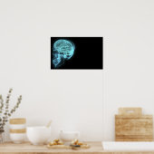 Blue Neon Side Uitzicht X-ray Skull on Black Poster (Keuken)
