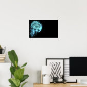 Blue Neon Side Uitzicht X-ray Skull on Black Poster (Thuiskantoor)
