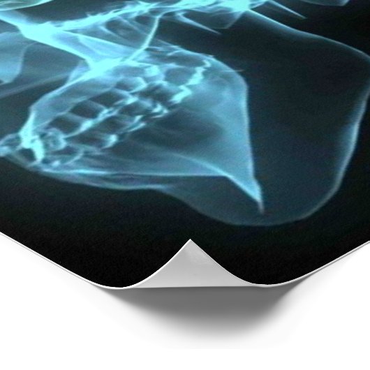 Blue Neon Side Uitzicht X-ray Skull on Black Poster (Hoek)