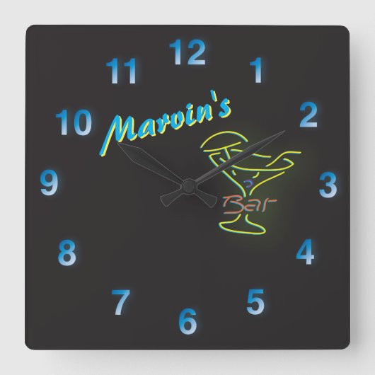 Blue Neon Sign  Mancave Tavern Vierkante Klok (Voorkant)