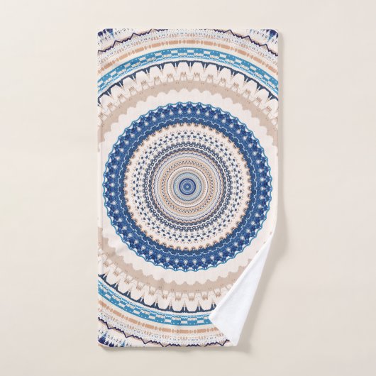 Blue Neutral Boho Mandala Bad Handdoek (Handdoek)