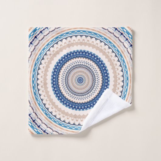  Blue Neutral Boho Mandala  Bad Handdoek (Wasdoekje)