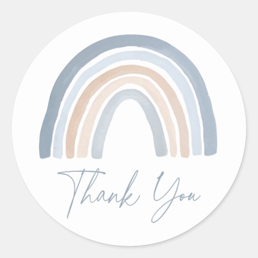 Blue Neutral Boho Rainbow Baby shower Ronde Sticker (Voorkant)