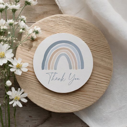 Blue Neutral Boho Rainbow Baby shower Ronde Sticker