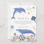 Blue Neutral Ocean Dolphin Whale Boy Baby shower Bedankkaart (Voorkant)