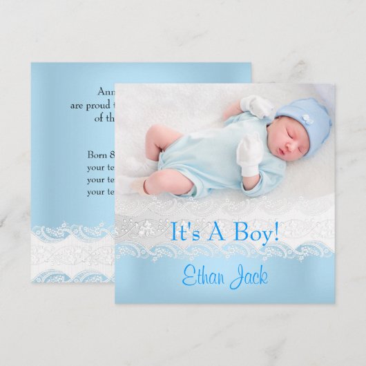 Blue New Baby Boy Anounge Foto Aankondiging (Voorkant / Achterkant)